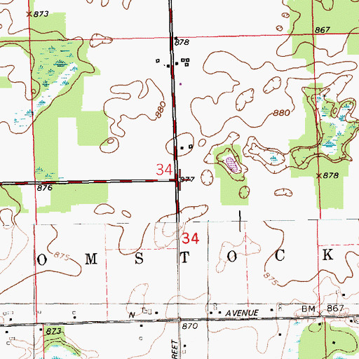 Topographic Map of Wheaton Cemetery, MI