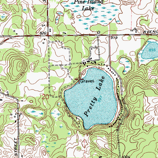 Topographic Map of Pretty Lake Cemetery, MI