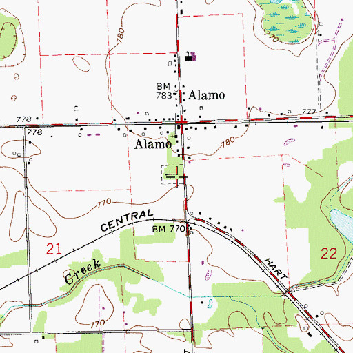 Topographic Map of Alamo Cemetery, MI