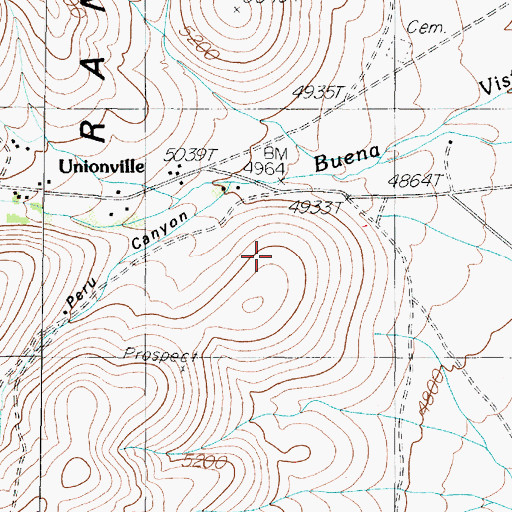 Topographic Map of Unionville Census Designated Place, NV