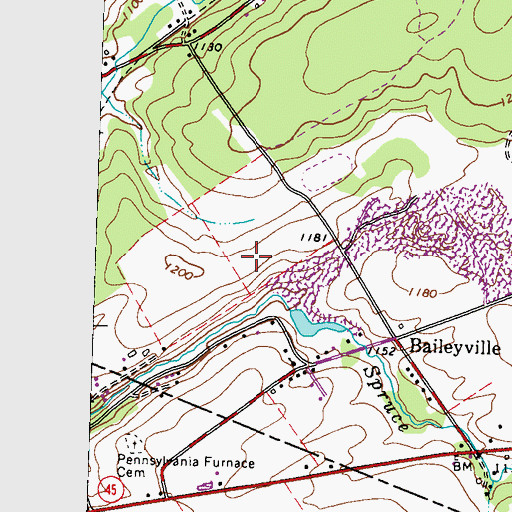 Topographic Map of Baileyville Census Designated Place, PA