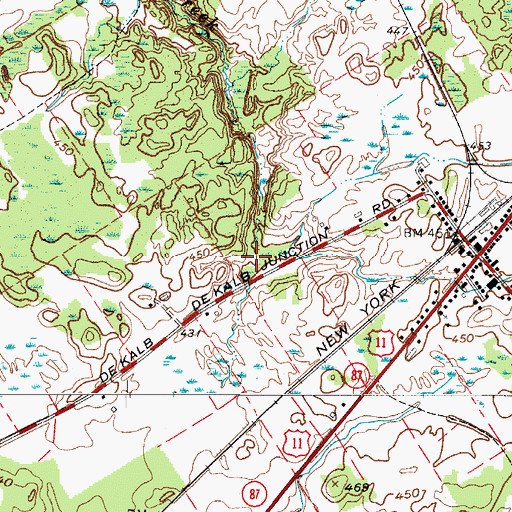 Topographic Map of DeKalb Junction Census Designated Place, NY