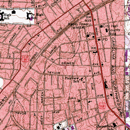 Topographic Map of Ada Blair Elementary School (historical), NC