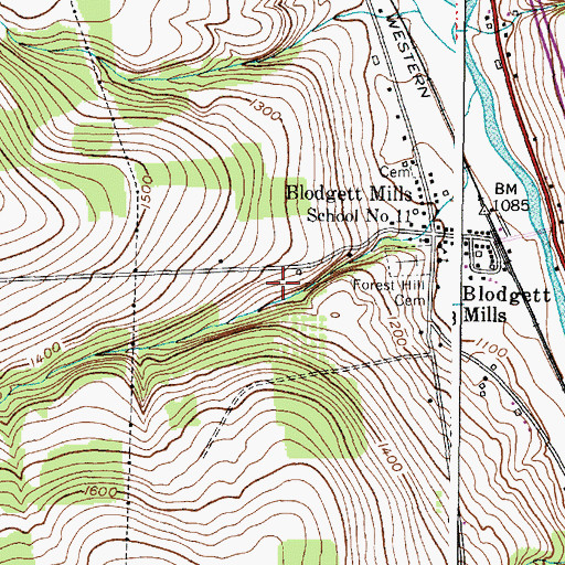 Topographic Map of Blodgett Mills Census Designated Place, NY