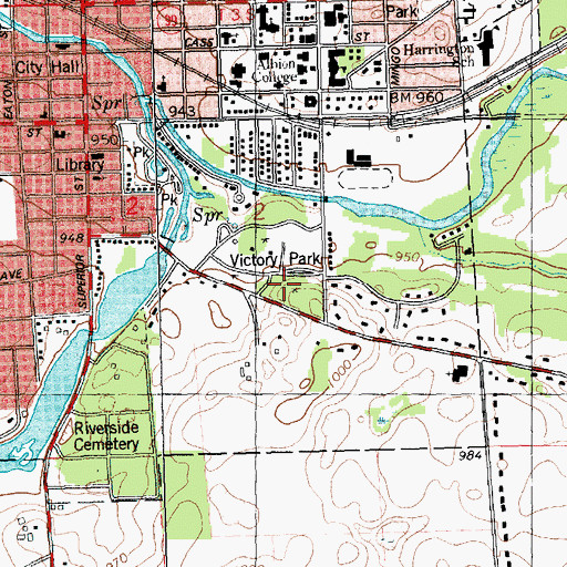 Topographic Map of Wesley Hall, MI