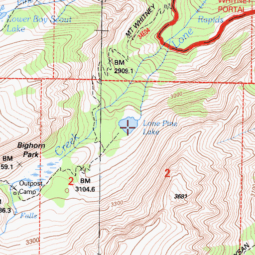 Topographic Map of Lone Pine Lake, CA