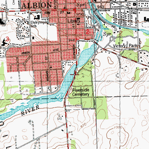 Topographic Map of Riverside Cemetery Historical Marker, MI