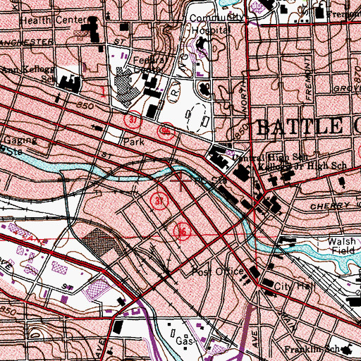 Topographic Map of Battle Creek City Hall Historical Marker, MI