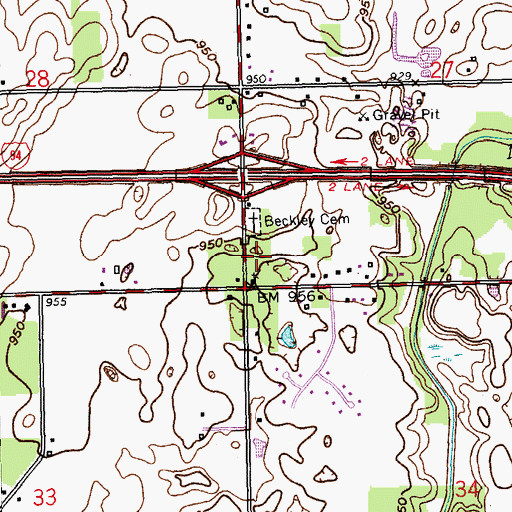 Topographic Map of Beckley Cemetery Historical Marker, MI