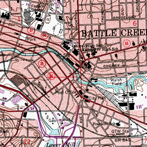 Topographic Map of Ward Mill Site Historical Marker, MI