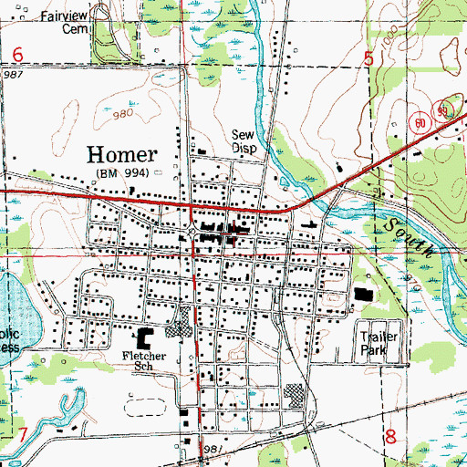 Topographic Map of Homer Fire Station Historical Marker, MI