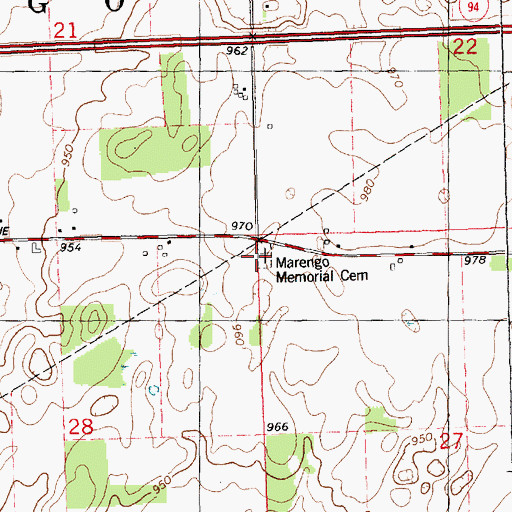 Topographic Map of Marengo Pioneer Cemetery Historical Marker, MI