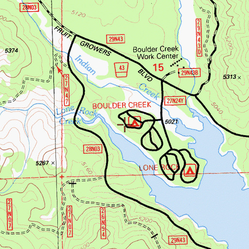 Topographic Map of Lone Rock Campground, CA