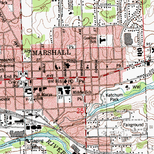 Topographic Map of Grand Army of the Republic Hall Historical Marker, MI