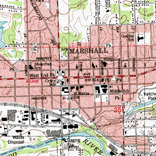 Topographic Map of Schuler's Historical Marker, MI