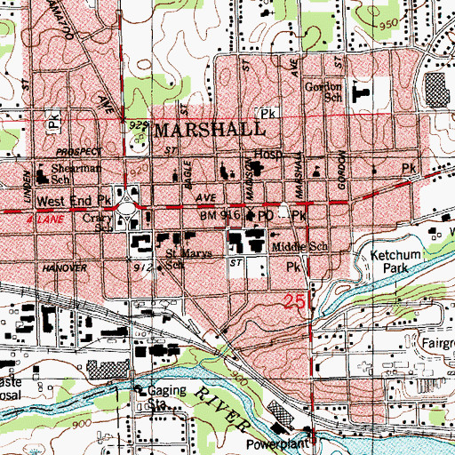 Topographic Map of State School System Historical Marker, MI
