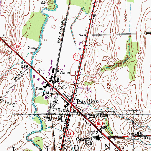 Topographic Map of Pavilion Census Designated Place, NY