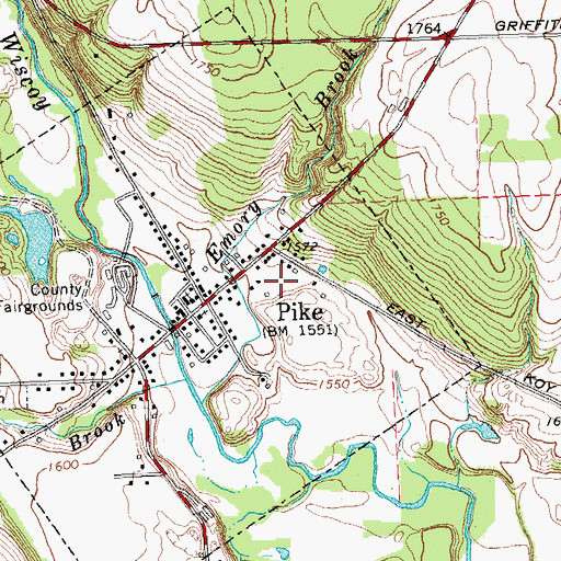 Topographic Map of Pike Census Designated Place, NY