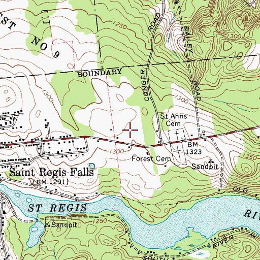 Topographic Map of Saint Regis Falls Census Designated Place, NY