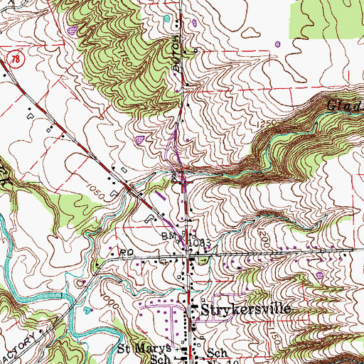 Topographic Map of Strykersville Census Designated Place, NY