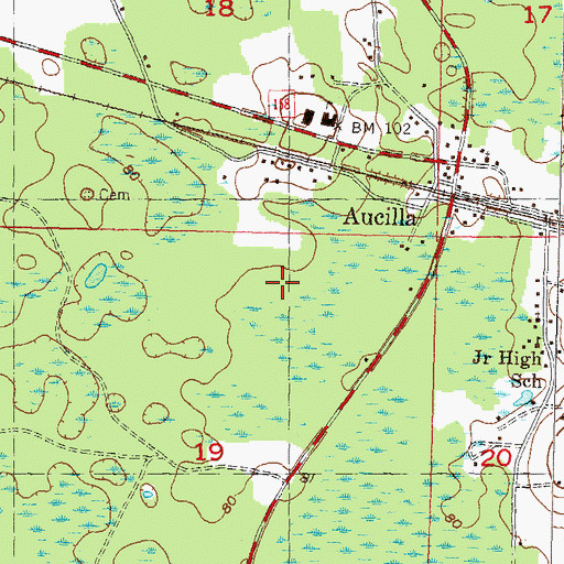 Topographic Map of Aucilla Census Designated Place, FL