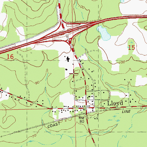Topographic Map of Lloyd Census Designated Place, FL