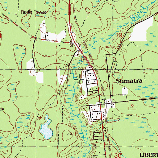 Topographic Map of Sumatra Census Designated Place, FL