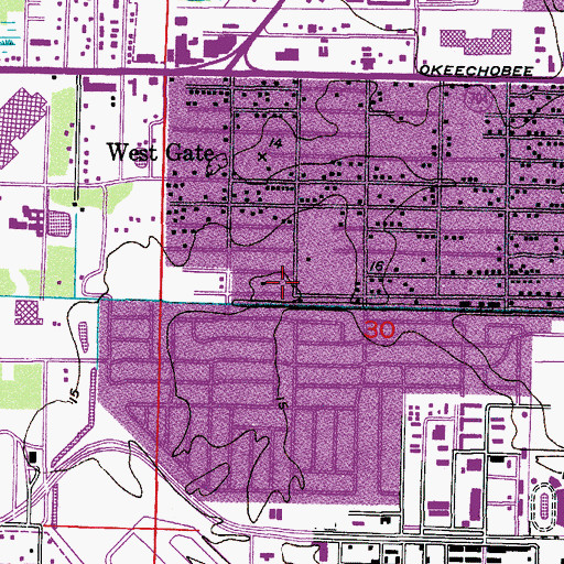Topographic Map of Westgate Census Designated Place, FL