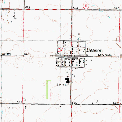 Topographic Map of Beason Census Designated Place, IL