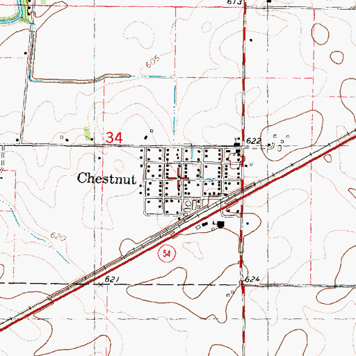 Topographic Map of Chestnut Census Designated Place, IL