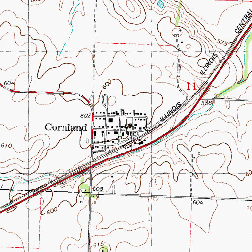 Topographic Map of Cornland Census Designated Place, IL