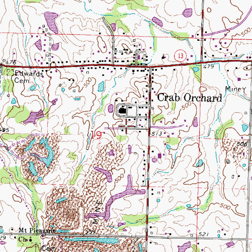 Topographic Map of Crab Orchard Census Designated Place, IL