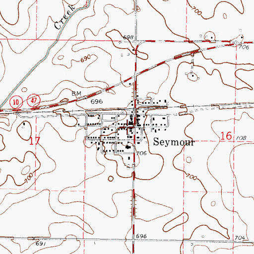 Topographic Map of Seymour Census Designated Place, IL