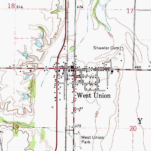 Topographic Map of West Union Census Designated Place, IL