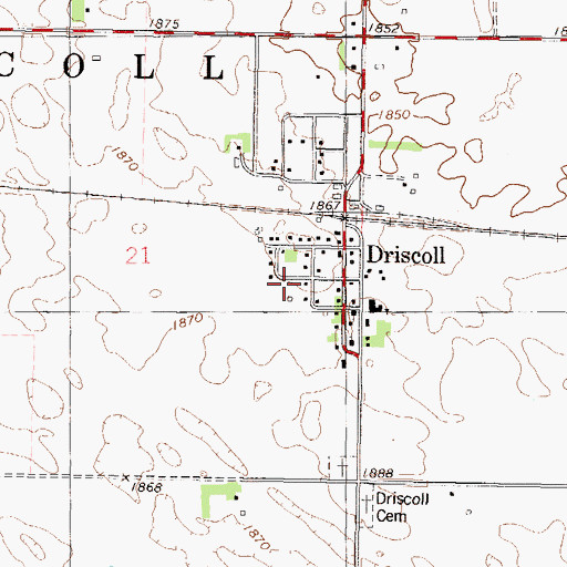 Topographic Map of Driscoll Census Designated Place, ND