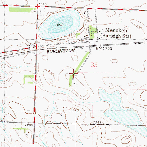 Topographic Map of Menoken Census Designated Place, ND