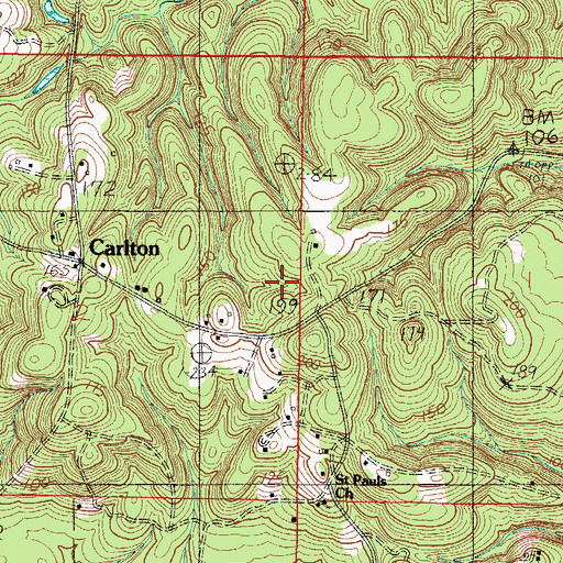 Topographic Map of Carlton Census Designated Place, AL