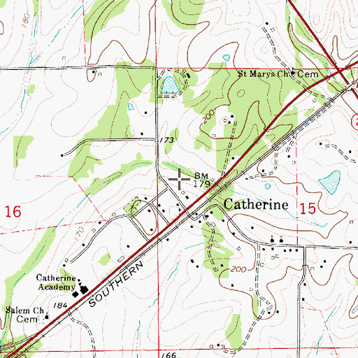 Topographic Map of Catherine Census Designated Place, AL