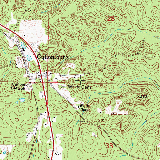 Topographic Map of Cullomburg Census Designated Place, AL