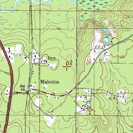 Topographic Map of Malcolm Census Designated Place, AL