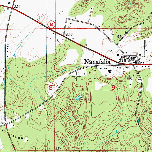 Topographic Map of Nanafalia Census Designated Place, AL