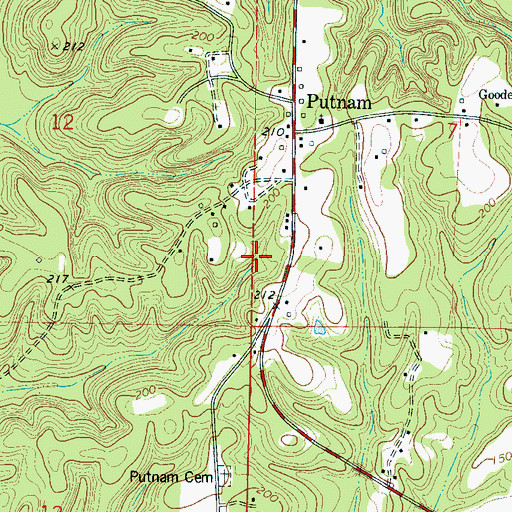 Topographic Map of Putnam Census Designated Place, AL