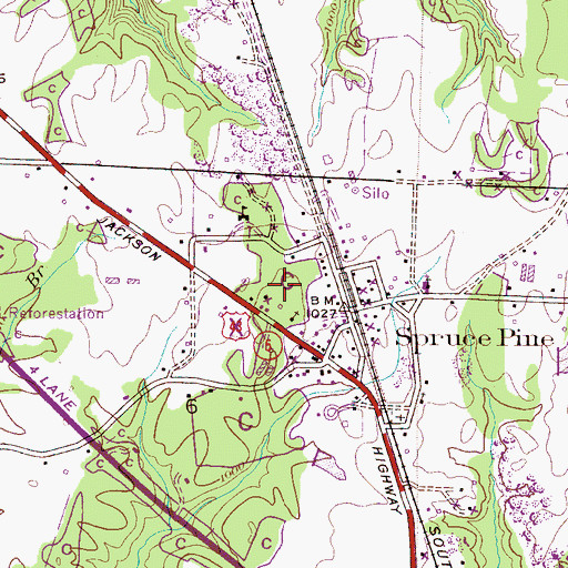 Topographic Map of Spruce Pine Census Designated Place, AL