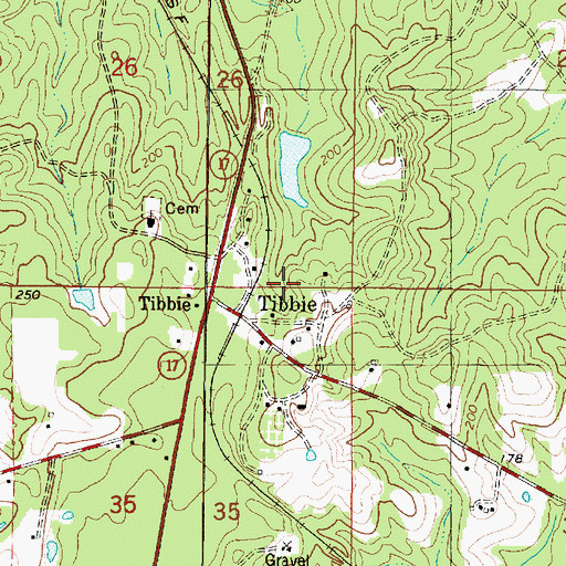Topographic Map of Tibbie Census Designated Place, AL
