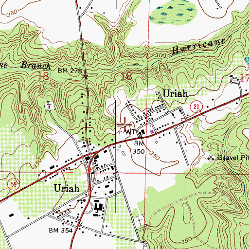 Topographic Map of Uriah Census Designated Place, AL