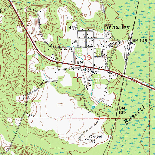 Topographic Map of Whatley Census Designated Place, AL