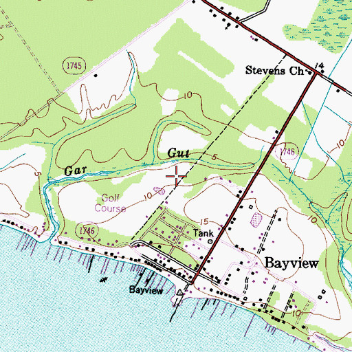 Topographic Map of Bayview Census Designated Place, NC