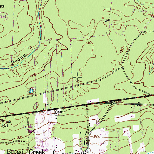 Topographic Map of Broad Creek Census Designated Place, NC
