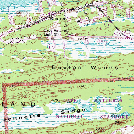 Topographic Map of Buxton Census Designated Place, NC