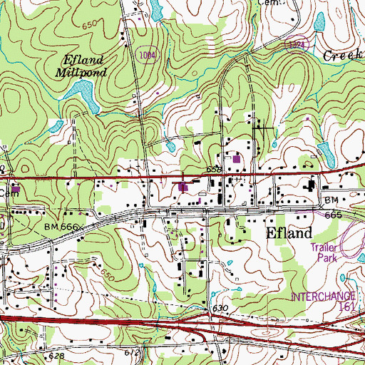 Topographic Map of Efland Census Designated Place, NC